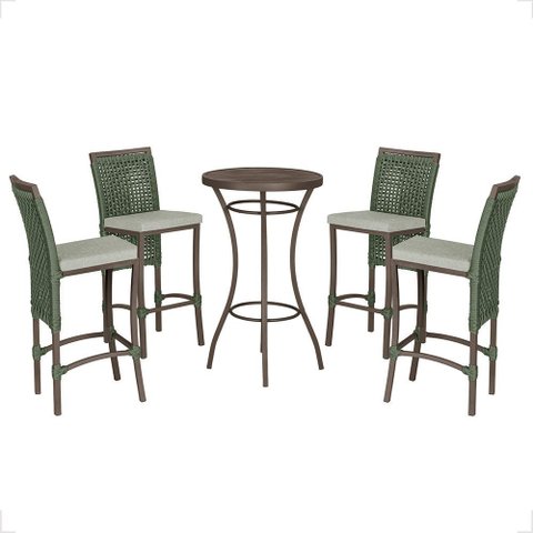 Mesa Bistrô com 4 Banquetas Roma Marrom Corda Náutica Estofado 3 Trama Original