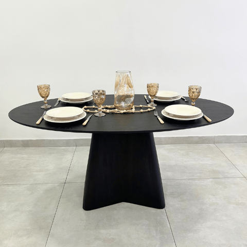 Mesa de Jantar Cone Lazo Oval 180x100 Cm Tampo Ébano Base Ébano