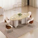 Ver imagem 1 de Conjunto Sala de Jantar Liz Tampo Elipse com Vidro Orgânico 218cm com 6 Cadeiras Vitta Bege/Off White/Dourado/Terracota/Perola