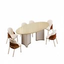Ver imagem 3 de Conjunto Sala de Jantar Liz Tampo Elipse com Vidro Orgânico 218cm com 6 Cadeiras Vitta Bege/Off White/Dourado/Terracota/Perola