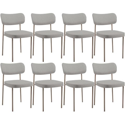 Kit 08 Cadeiras Estofadas para Sala de Jantar Melina Base Arena L02 Linho Cinza - Lyam Decor