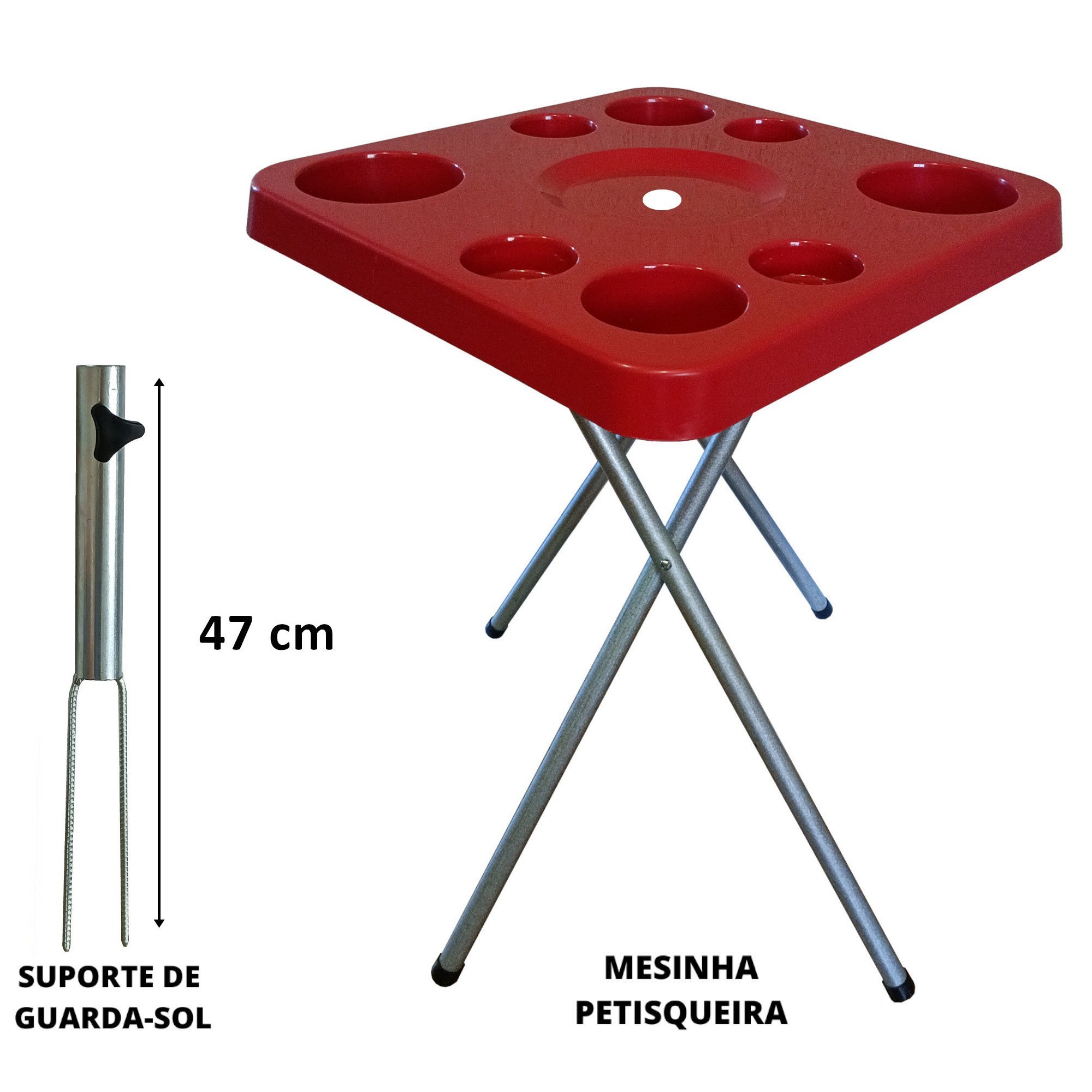 Mesa Dobravel para Petiscos Praia e Suporte Guarda Sol Chão Cor:vermelho - 5