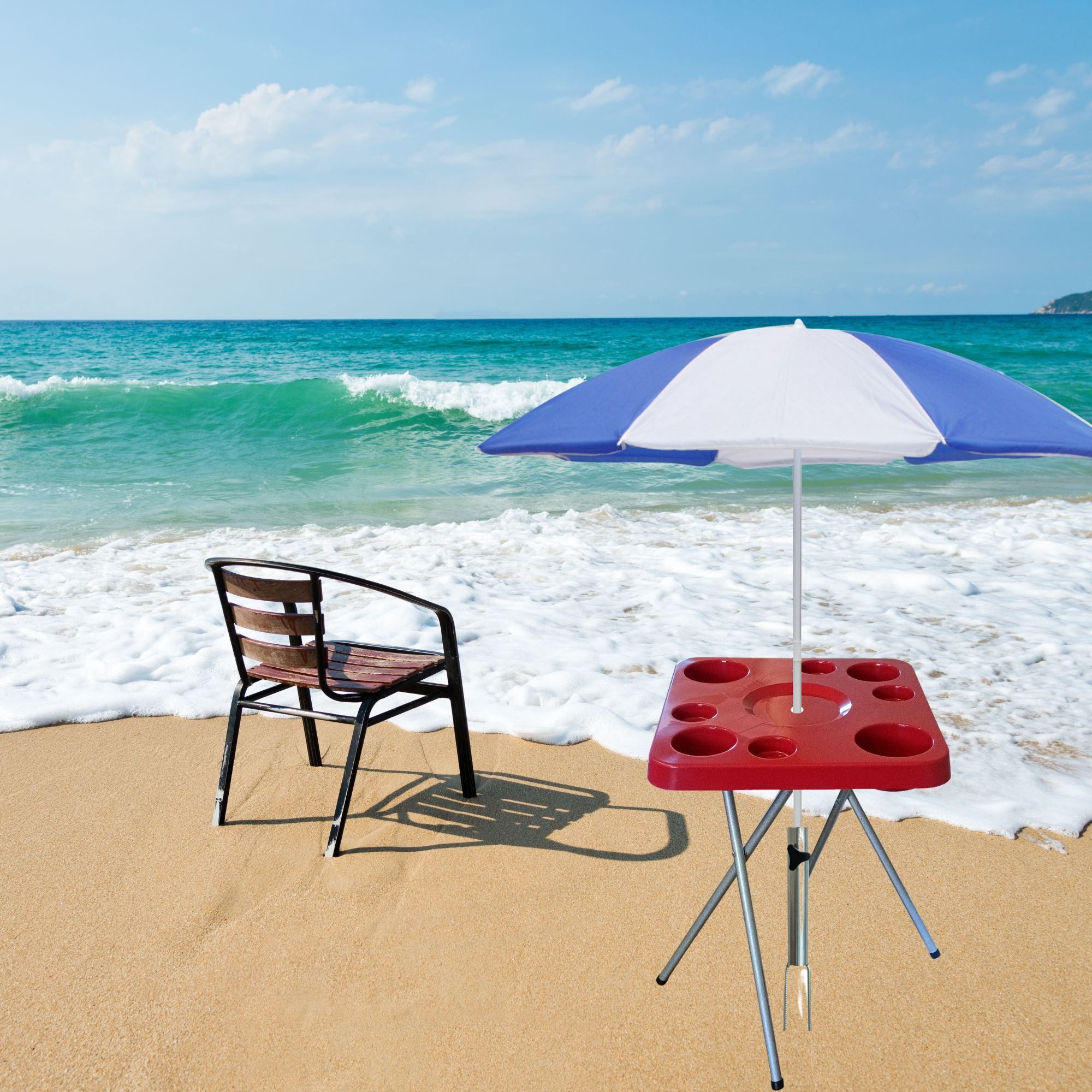 Mesa Dobravel para Petiscos Praia e Suporte Guarda Sol Chão Cor:vermelho - 2