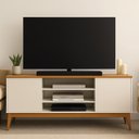 Ver imagem 2 de Rack Bancada para Tv até 60 Polegadas 1,60m 2 Portas 3 Nichos Titan Off White / Madeirado Edn