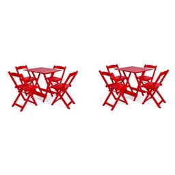 Kit 02 Conjuntos Dobrável 70x70 Com 4 Cadeiras - Vermelho - BTB Móveis - 1