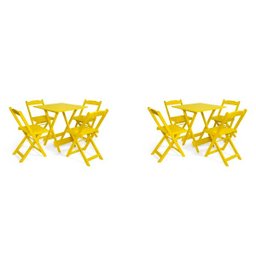 Kit 02 Conjuntos Dobrável 70x70 Com 4 Cadeiras - Amarelo - BTB Móveis - 1