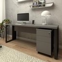 Ver imagem 1 de Mesa Escrivaninha Industrial 170cm com Gaveteiro e Pés Metal Cor:cinza Sagrado com Preto