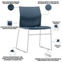 Ver imagem 2 de Kit 06 Cadeiras Empilhável Fixa Link F02 Base Aço Cinza Azul - Lyam Decor