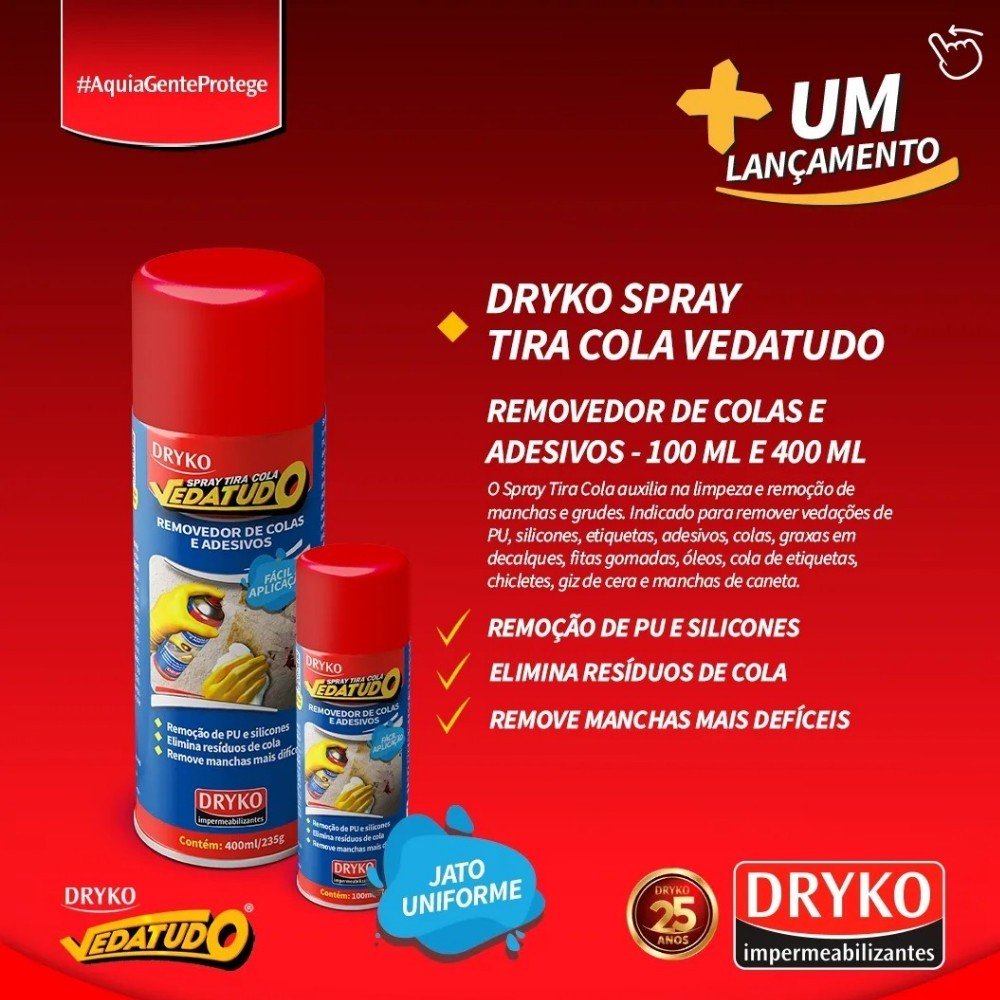 Kit com 3 Sprays Removedor Tira Cola Vedatudo Dryko 400ml - 2