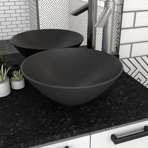 Cuba para Banheiro em Louça Cuia Preto Fosco - Cozimax