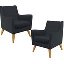 Ver imagem 1 de Kit 02 Poltronas Decorativas com Pés de Madeira Taroba D02 Linho Chumbo C-465 - Lyam Decor