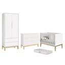 Ver imagem 1 de Dormitório Completo Infantil Classic 2 Portas, Cômoda 6 Gavetas, Berço Branco Fosco com Pés Madeira