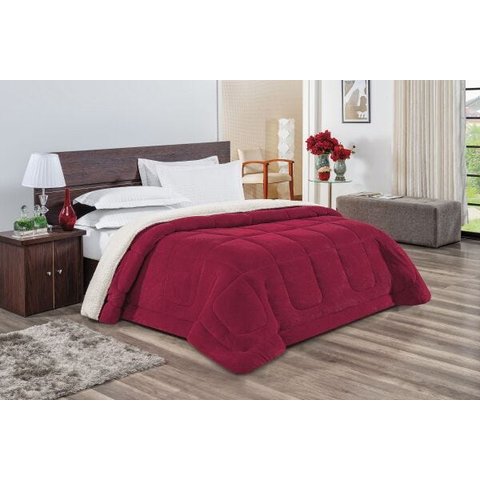 Coberdrom Casal Queen Manta Sherpa Lã de Carneiro 1 Peça Vinho