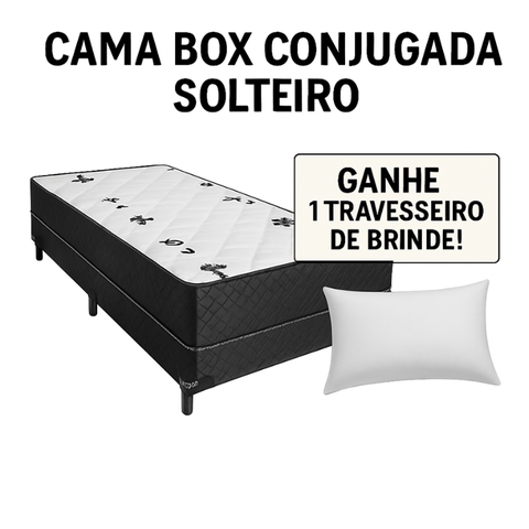 Cama Box Solteiro Conjugada 88x188cm com Travesseiro