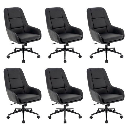 Kit 6 Cadeiras para Escritório Courino 105cm x 61cm Vegas Preto Rivatti