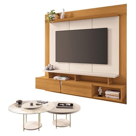 Home Suspenso Zenith Cinamomo Off White com Kit Mesa de Centro Sky Off White - Hb Móveis