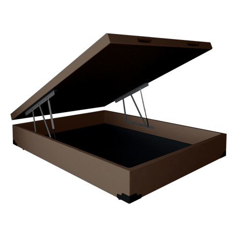 Cama Box Baú Casal Luxo Acolchões Corino Marrom 41x138x188