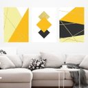 Ver imagem 1 de Kit 3 Quadros Linhas Douradas - Geométrico 45x34cm - com vidro:Madeira preta