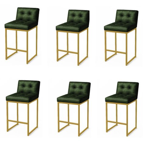 Banqueta Cozinha Alta com Encosto Industrial Kit 6 Dourado Lirina Pu C05 - D'rossi