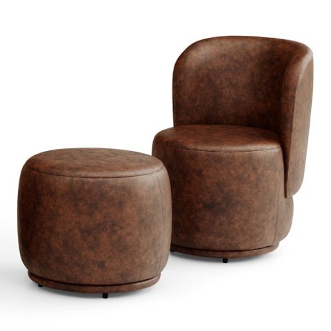 Poltrona Decorativa com Puff Orgânico Molly Couríssimo Whisky - Desk Design