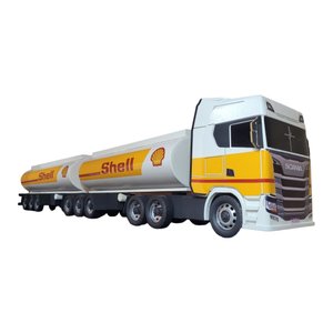 Carreta Scania R450 Tanque Shell Rodotrem Madeira Miniatura