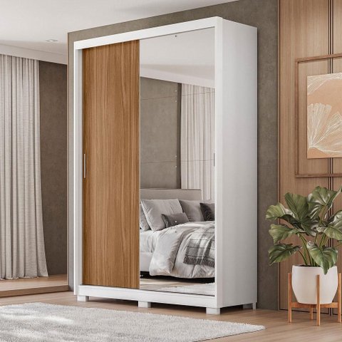 Guarda Roupa Casal Riva 2 Portas Deslizantes Flex com Espelho - Branco/Amendola
