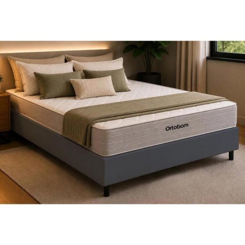 Cama Box Crc Casal +Colchão Molas Super Pocket Plennus Ortobom 138x188
