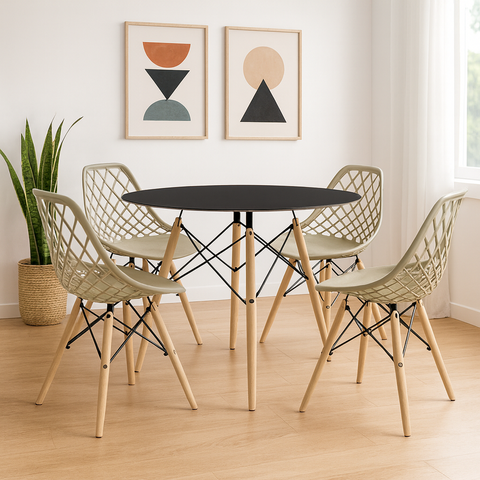 Conjunto Mesa Eames 90cm Preta com 4 Cadeiras Kaila Fendi Sala Jantar