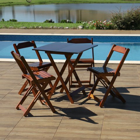 Jogo de Mesa 70 X 70 com 4 Cadeiras Dobráveis Móveis Britz Dobrável Cor Imbuia
