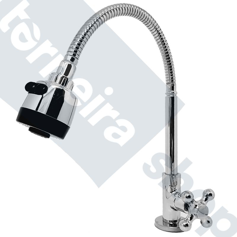 Torneira de Cozinha Gourmet Mesa Bancada Bica Móvel Flexível Inox Arejador 2 Jatos 1/4 de Volta C52 - 2