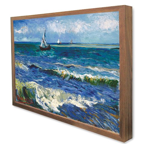 Quadro Decorativo Caixa Alta com Vidro Barcos de Pesca no Mar - Van Gogh TaColado Moldura Madeira 12