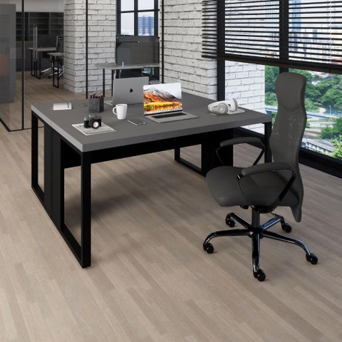 Plataforma 2 Pessoas 1,70m X 0,70m Pés Metal F5 Office Cor:cinza Sagrado com Preto