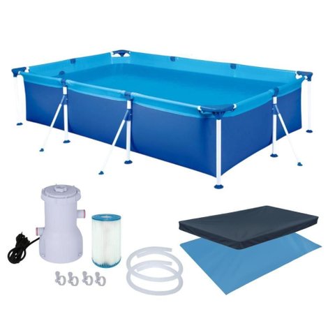 Piscina Estruturada Premium Retangular PVC Aco Capa Forro Filtro 2200L-H 220V Azul Mor 3700L