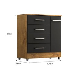 Comoda Laura 4 Gavs 1 Porta Castanho/onix - 4