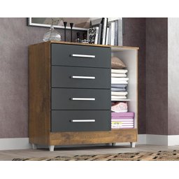 Comoda Laura 4 Gavs 1 Porta Castanho/onix - 3