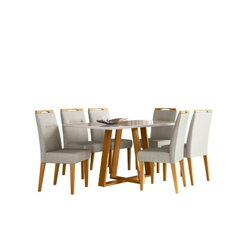 Conjunto Sala de Jantar Mesa Lectus 160x90 com 6 Cadeiras Lectus Ype/off White/linho Palha - Nc