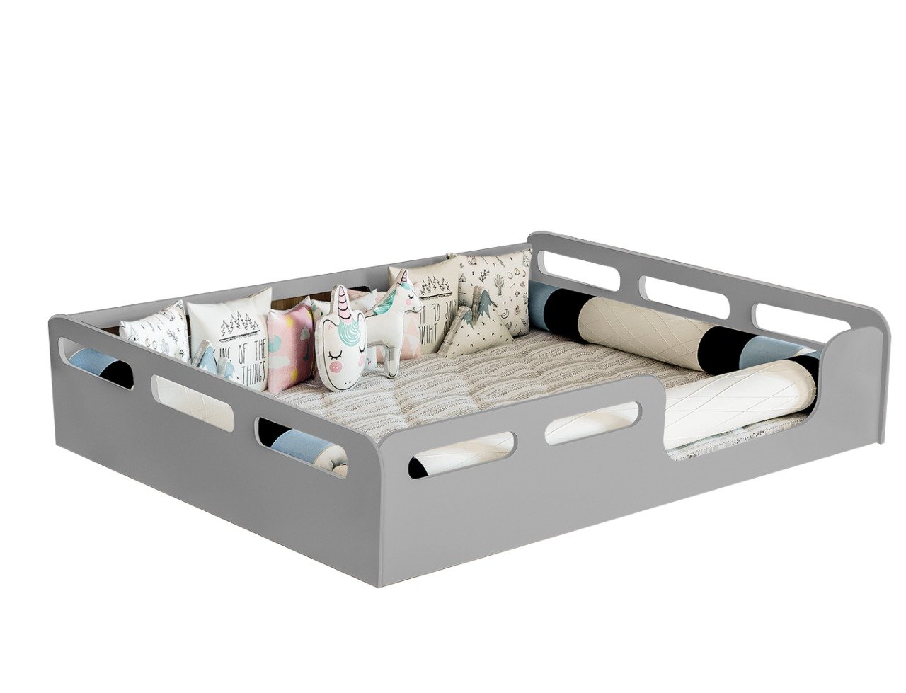 Cama Montessoriana Casal para Familia em Mdf Modelo Sofisticado - Cinza