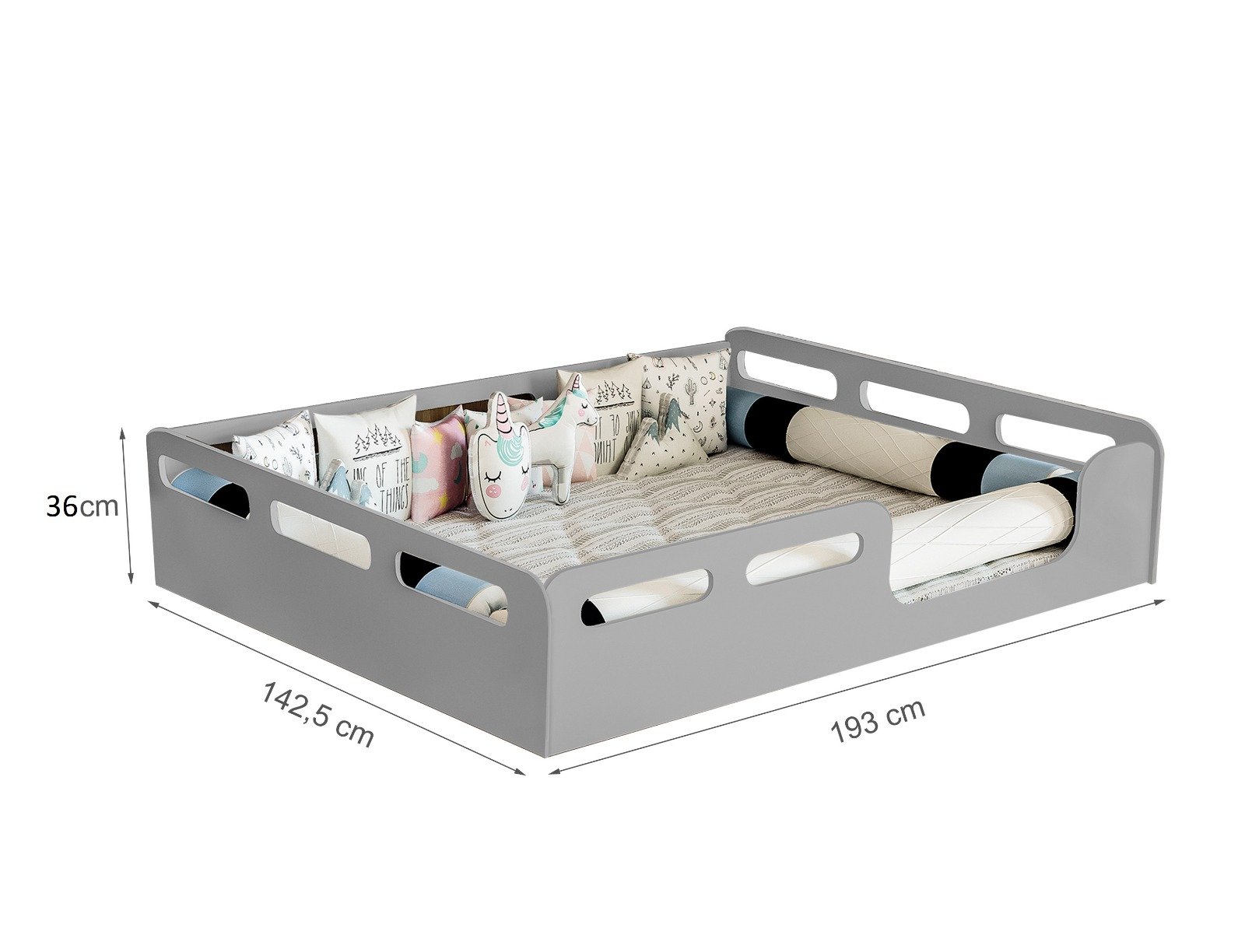 Cama Montessoriana Casal para Familia em Mdf Modelo Sofisticado - Cinza - 2