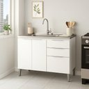 Ver imagem 1 de Balcão de Cozinha Classic 3 Portas 2 Gavetas MDP 100cm Branco
