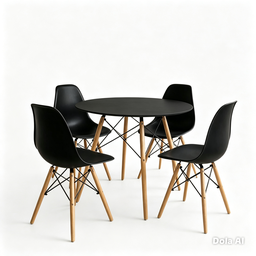 Conjunto Mesa e Cadeira Eiffel 90cm e 4 Cadeiras Polipropileno Eames Dsw Sala Jantar Preta - 1 Conjunto Mesa e Cadeira Eiffel 90cm e 4 Cadeiras Polipropileno Eames Dsw Sala Jantar Preta - 1