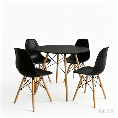 Conjunto Mesa e Cadeira Eiffel 90cm e 4 Cadeiras Polipropileno Eames Dsw Sala Jantar Preta