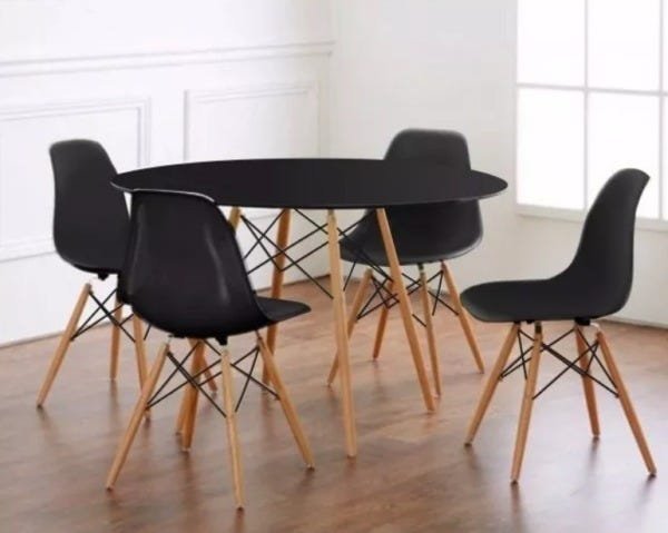 Conjunto Mesa Eiffel 90cm Preta + 4 Cadeiras Dsw Eiffel Design Charles Eames Preta - PROLAR - 1