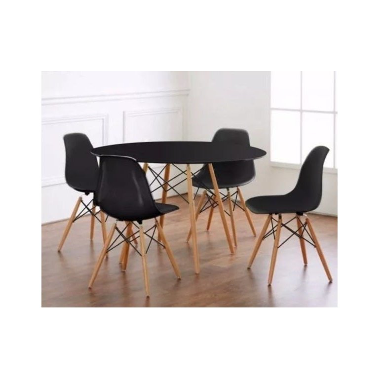 Conjunto Mesa Eiffel 90cm Preta + 4 Cadeiras Dsw Eiffel Design Charles Eames Preta - PROLAR