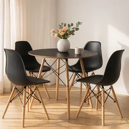 Conjunto Mesa Eiffel 90cm e 4 Cadeiras Polipropileno Eames Dsw La Mobilia: Sala Jantar Preta - 1 Conjunto Mesa Eiffel 90cm e 4 Cadeiras Polipropileno Eames Dsw La Mobilia: Sala Jantar Preta - 1