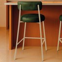 Ver imagem 3 de Banqueta Cozinha Alta com Encosto Industrial Champanhe Londres Pu Verde D03 - D'Rossi