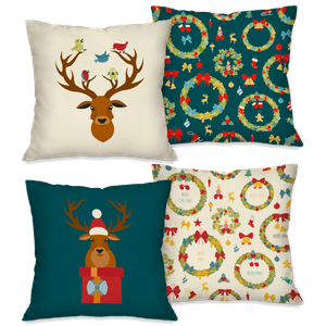 Kit com 4 Capas para Almofadas Natalinas Renas