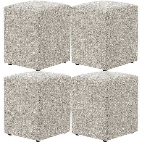 Kit 04 Puffs Quadrado L02 Decorativo Bouclê Creme - Lyam Decor