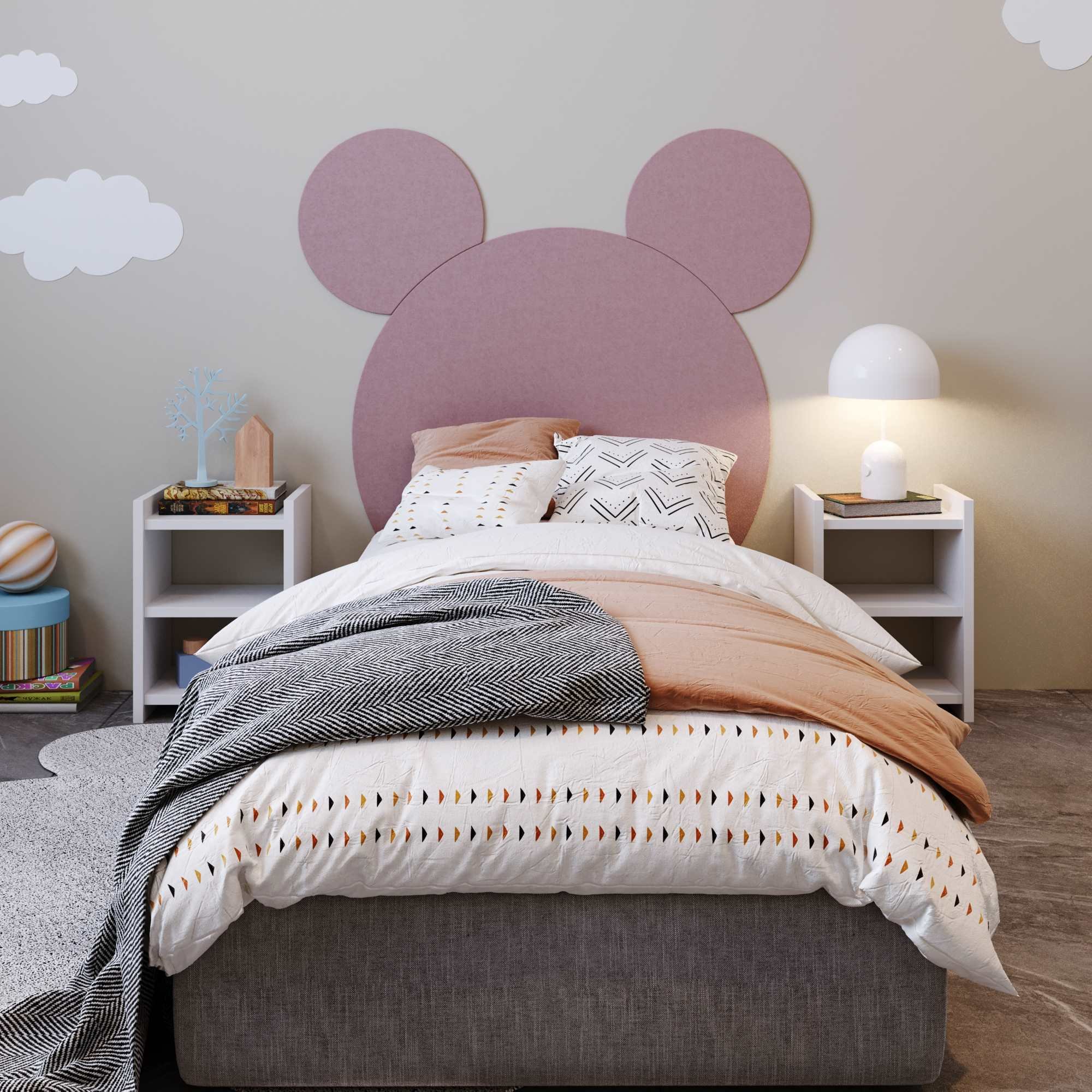 Cabeceira Estofada em Linho Infantil Mickey/minnie 90x110cm Larg. Rosa