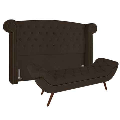 Cabeceira Cama Box Casal 140cm Provença com Calçadeira Vêneto P02 Veludo Marrom - Mpozenato
