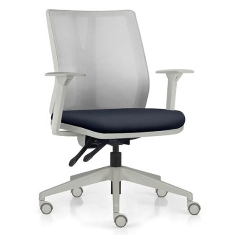 Cadeira de Escritório Giratória Diretor Flow F02 Base Cinza Sintético Azul - Lyam Decor